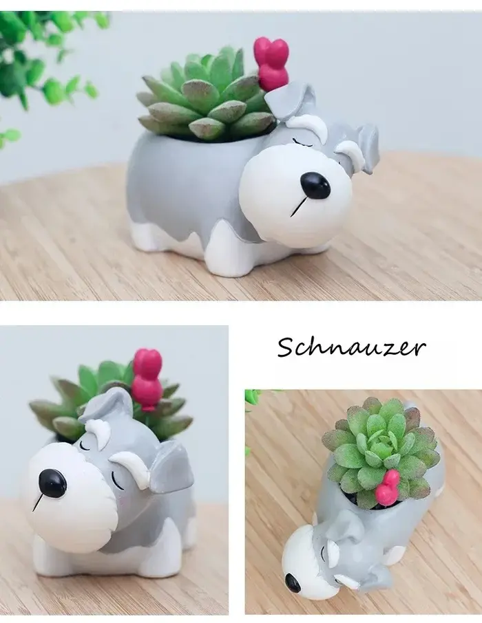 Cadeau créatif Schnauzer planteur de chien Pot de plante succulente Pots mignons pour plantes Cactus jardin décoration de bureau à domicile pour les amoureux des chiens