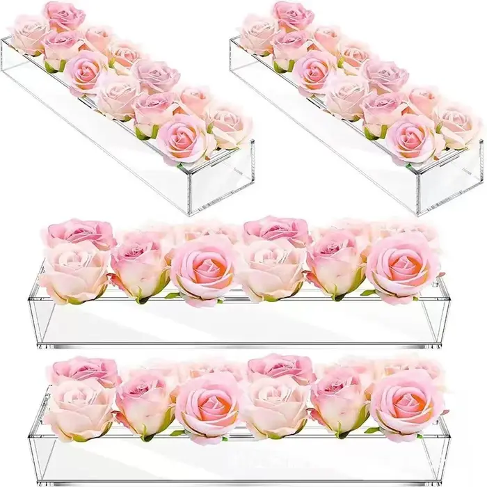 Pot de Base Rectangulaire en Acrylique Transparent pour Arrangement de Fleurs