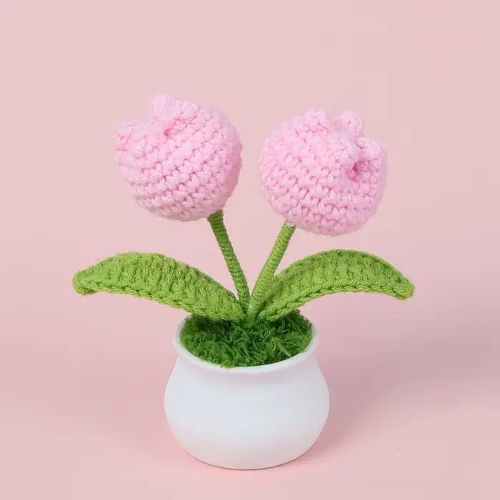 Tulipes Crochet fleur en pot créatif tissé Rose fleurs fini tricoté plante tulipanes Tejidos