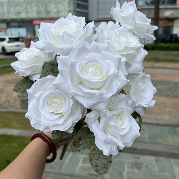 Bouquet de roses artificielles en diamant, 9 têtes/1 lot, accessoires muraux de fleurs de mariage, b