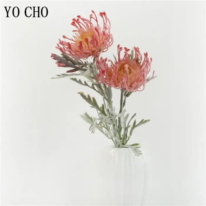 Fleurs artificielles de Leucospermum floquées pour la décoration de mariage flores artificiales fausse fleur en