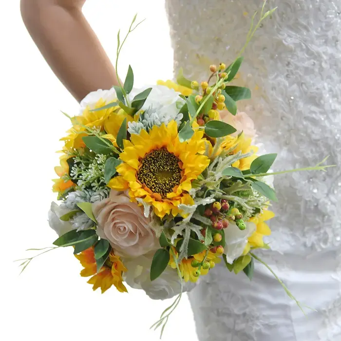 Bouquet de Tournesol Artificiel, Rose, Patients, Décoration de Mariage