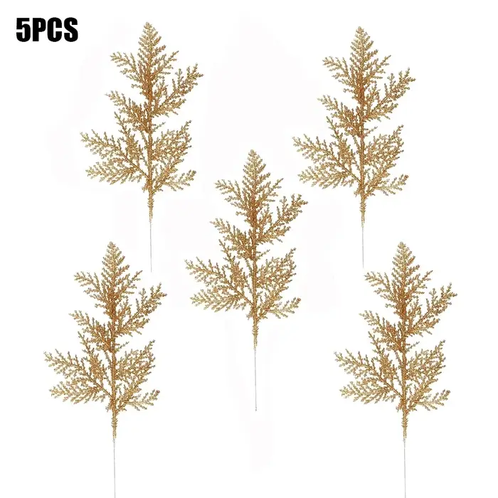 Plantes artificielles Branches de pin, 10/5 pièces, paillettes de noël, feuilles dorées, décoration 