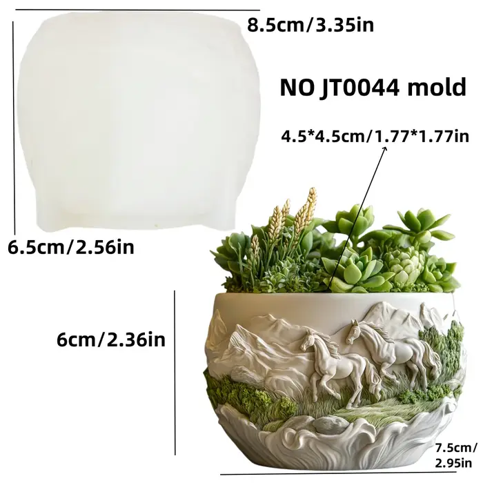 Étalon de course en relief plante succulente pot de fleurs résine silicone moule prairie cheval de guerre boîte de