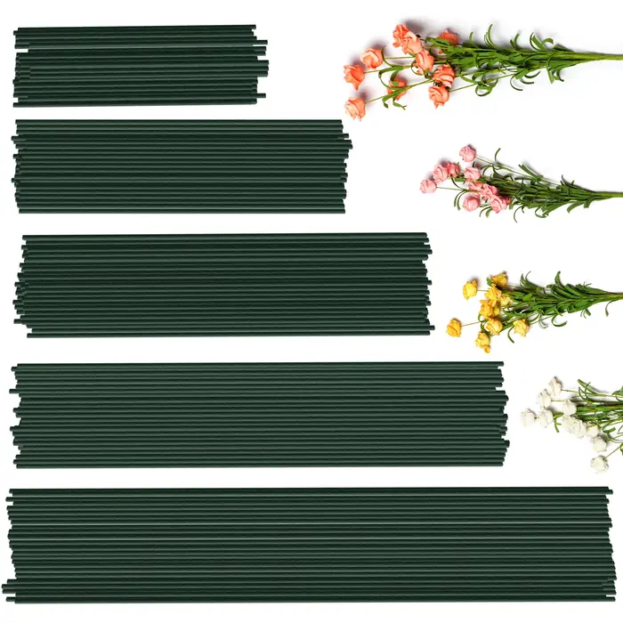 Tiges de fleurs vertes artificielles, 15/20/25/30/40cm, matériel floral à faire soi-même, accessoires à tiges en fil faits à la main pour décoration de mariage et de maison, 50 pièces