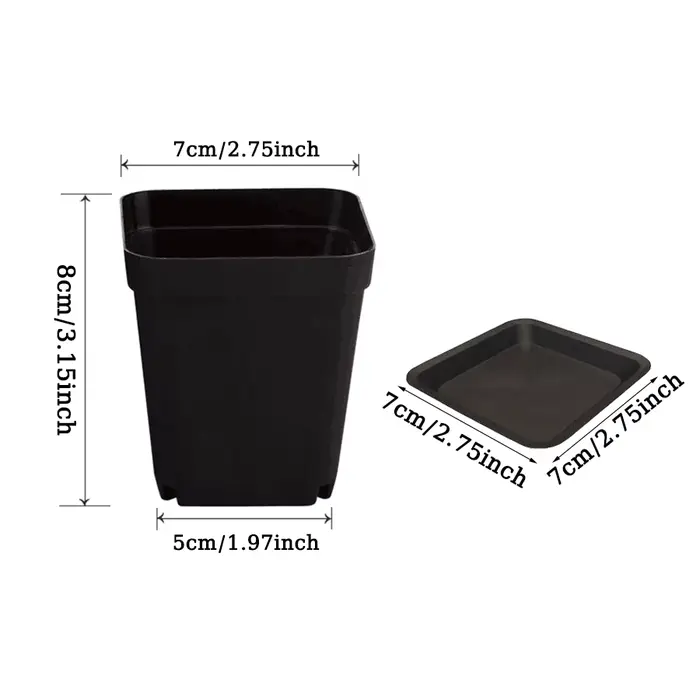 Lot de 6/12/24 pots de fleurs carrés noirs avec plateau, pour bureau, intérieur, extérieur, décorati