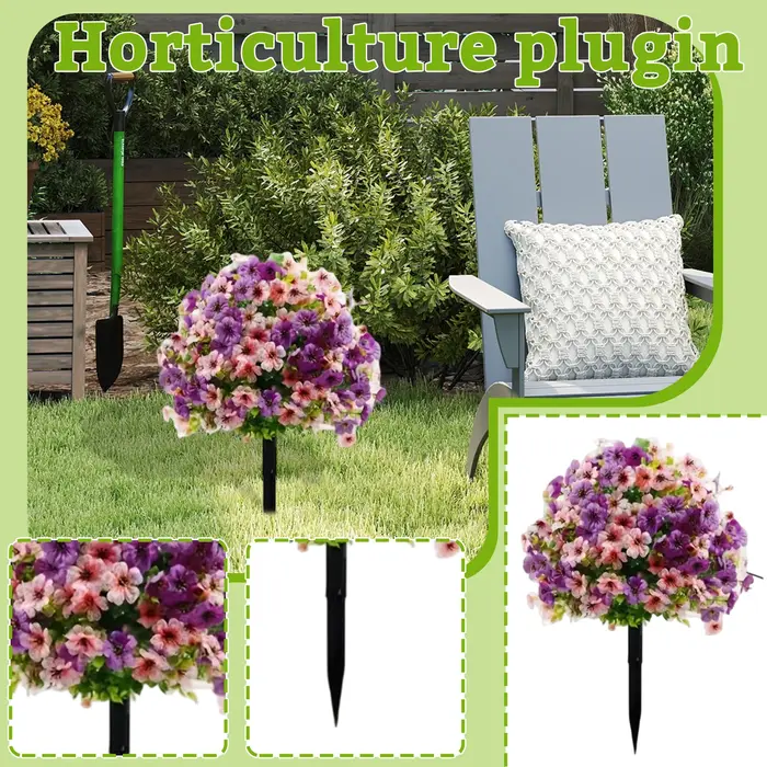 Décoration florale artificielle violette sur piquet pour jardin, pelouse, extérieur, ornement de sol