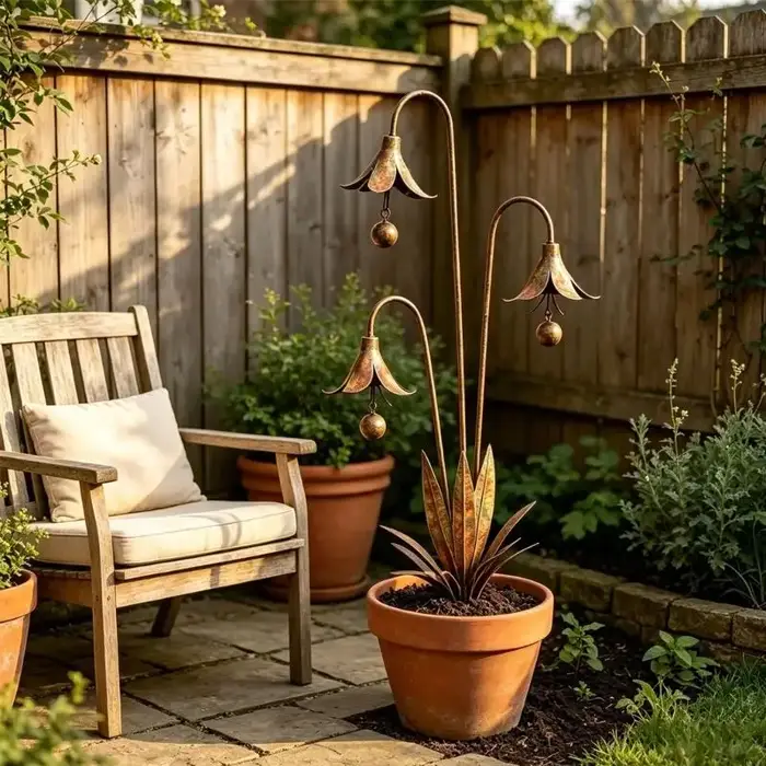 Élément jardin en fer durable construit avec 3 fleurs complexes placement facile B03E