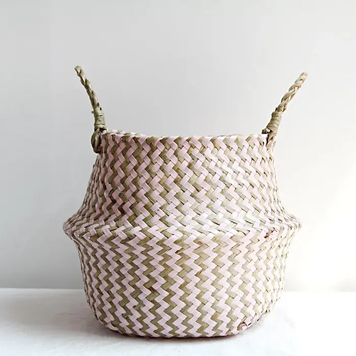 Boho décor rayé osier paniers de rangement à la main pliable panier à linge Patchwork algues fleur ventre jardin Pot