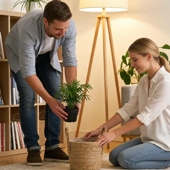 Panier de jardinage en paille et rotin