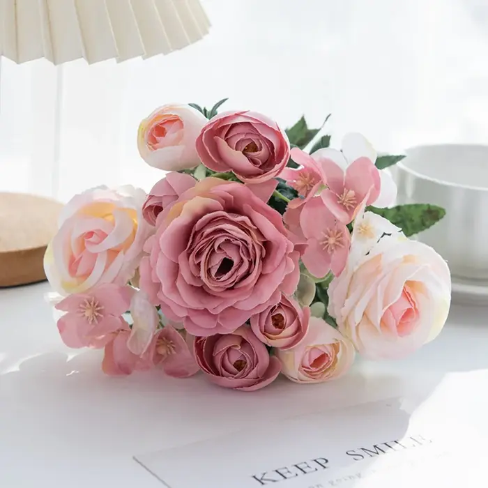 Fleurs artificielles de Haute Qualité Soie Rose Festival Maison Chambre Brial Accessoire De Mariage 
