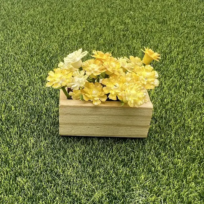 Fleur artificielle miniature en pot dans une boîte en bois, plante réaliste pour la décoration de bureau et d'étagère
