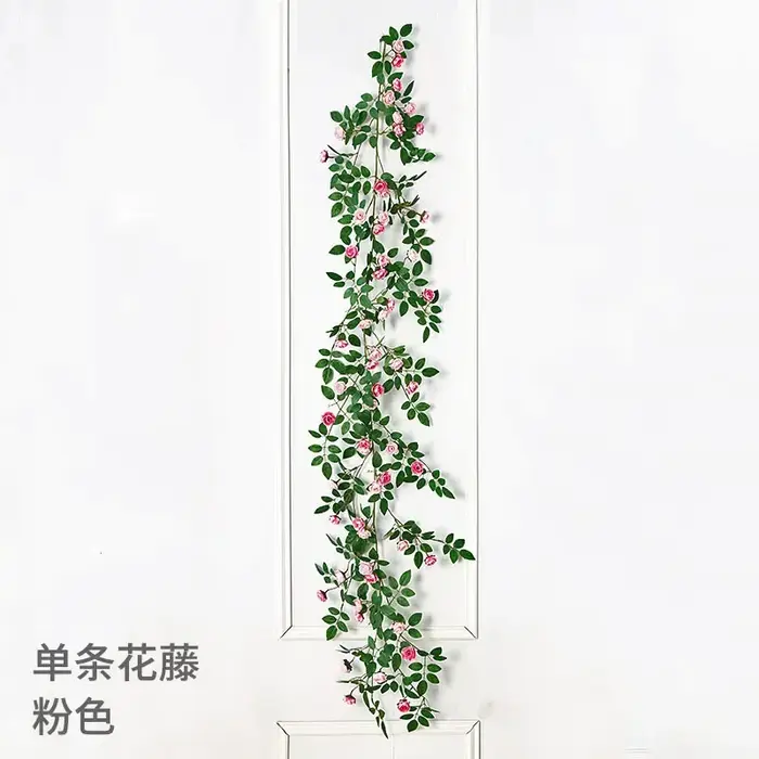 Guirxiété de plantes vertes artificielles en rotin rose