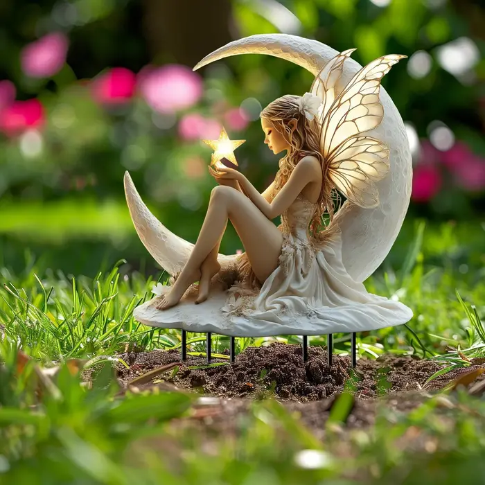 Décoration de jardin féerique de lune en bois