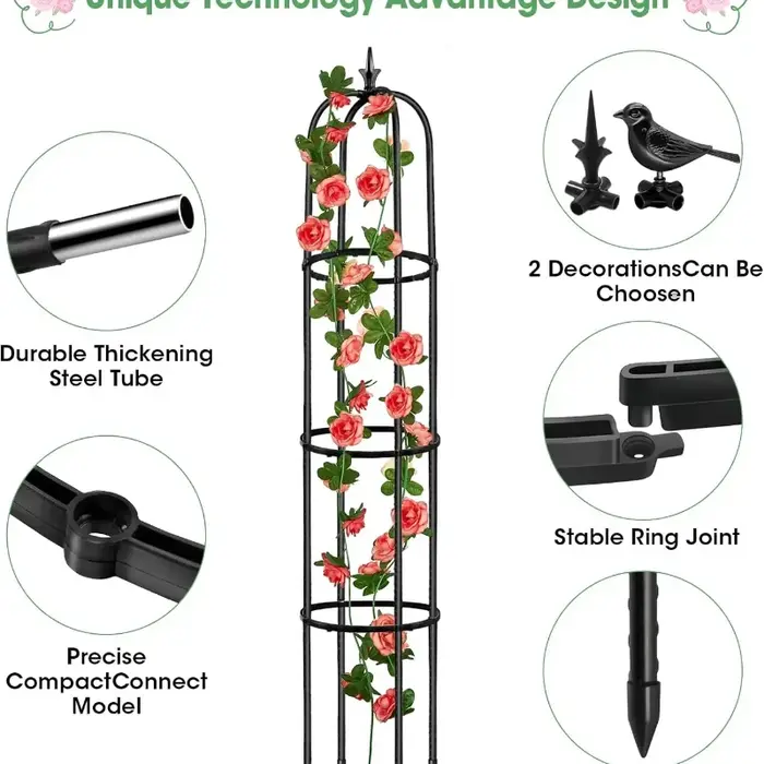 Supports de plantes en forme d'obélisque pour jardin, résistants à la rouille, en forme de U, pour p