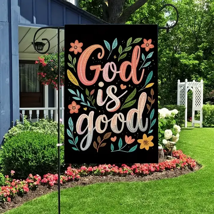 VIKAMA Paroles divines « Dieu est bon » Drapeau de jardin coloré jardin cour arrière-cour chrétien étaler une belle testimonie