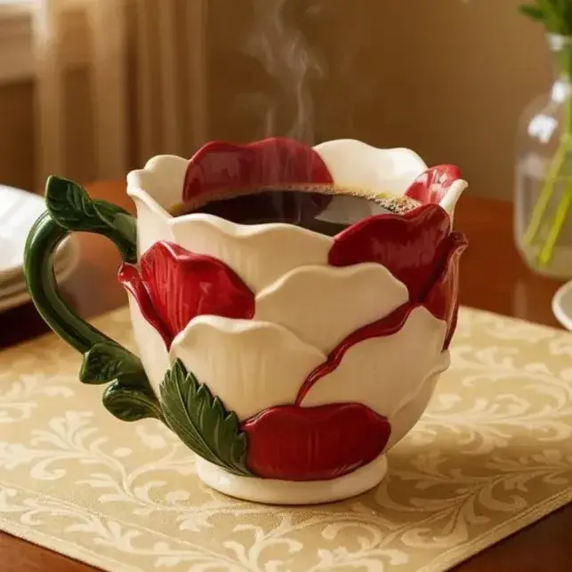 Mug en céramique créatif et élégant en forme de fleur, de haute qualité, style rétro français, pour 