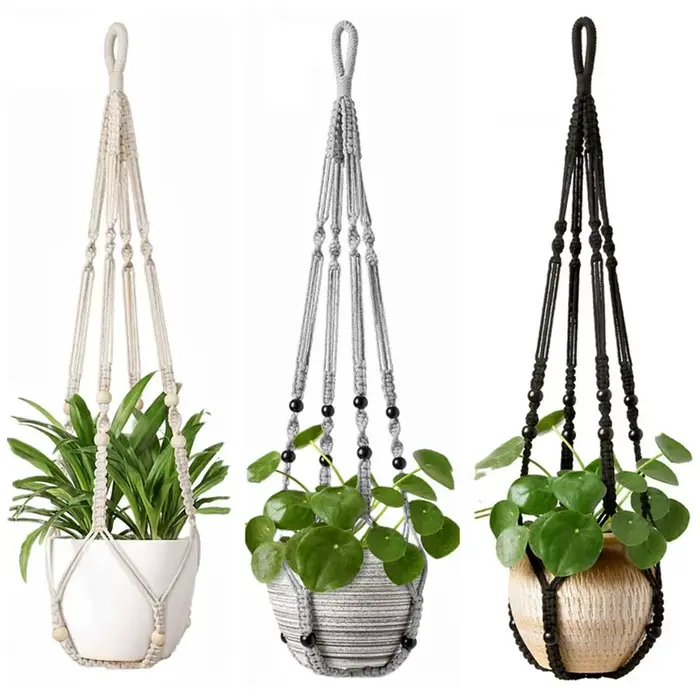 Support de pot de fleurs suspendu en corde de coton style bohème