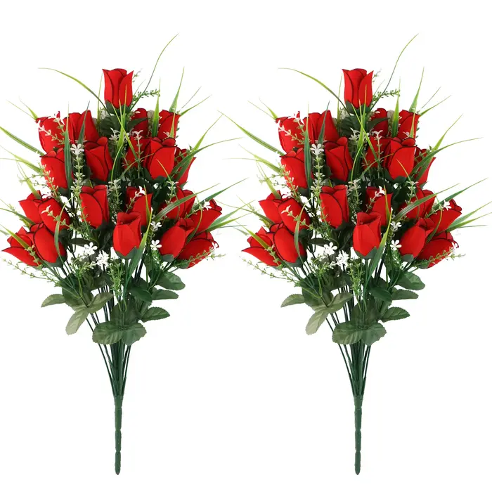 Roses artificielles pour tombes - Fleurs commémoratives extérieures vibrantes et résistantes aux int