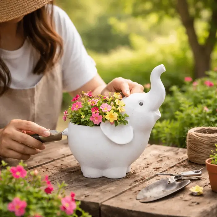 Pot de fleurs en forme d'éléphant