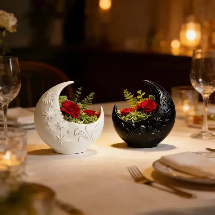 1/2 Pièces de Pot de Fleurs en Forme de Lune avec Motif Ciel Étoilé, Mini Pot de Plantes, Décoration Élégante pour la Maison et le Bureau, Cadeau Idéal pour les Amateurs de Jardinage