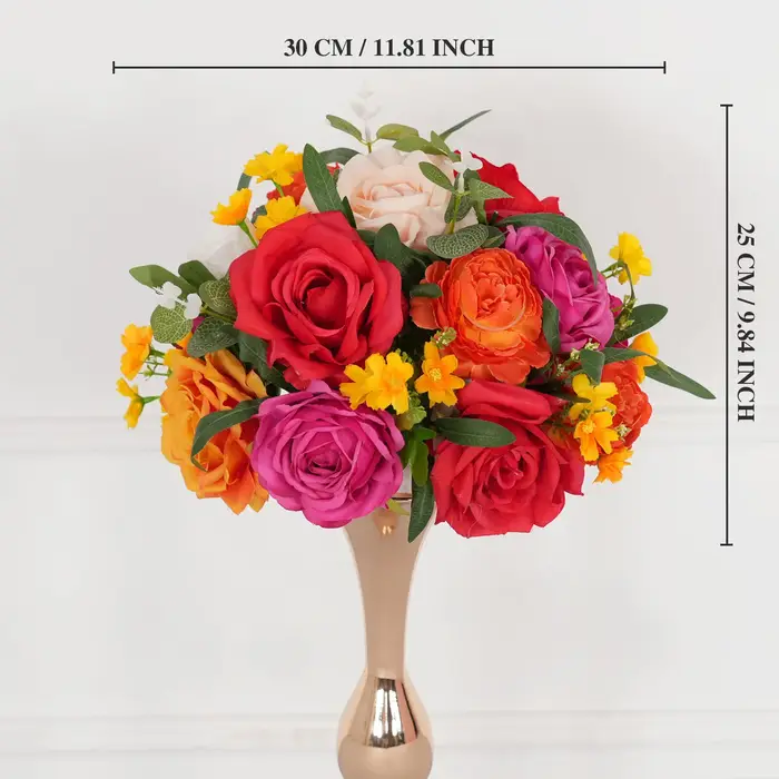 Uflower 1/2M Rose Orange Rose artificielle grand chemin fleur rangée boule florale décor toile de fo