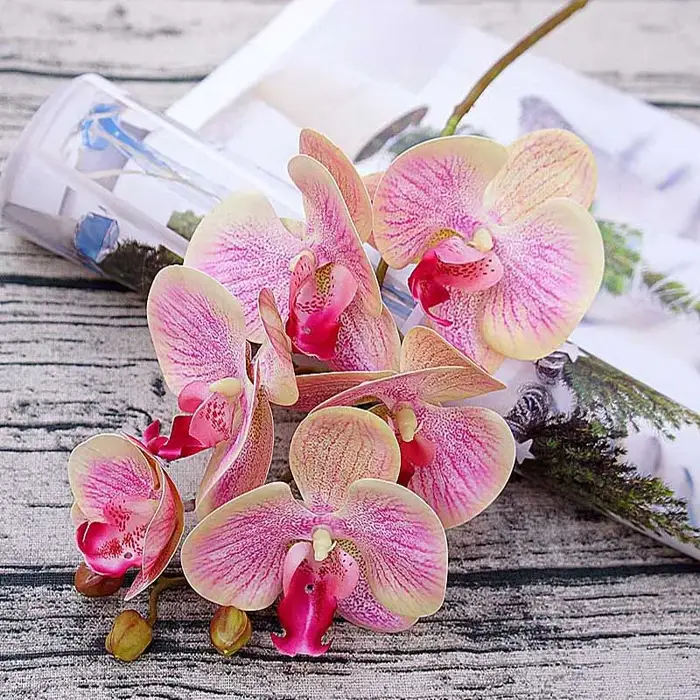 Phalaenopsis artificiel 3D petit orchidée papillon 6 têtes fausse fleur maison draperie mur décoration de mariage Festival bricolage couronne