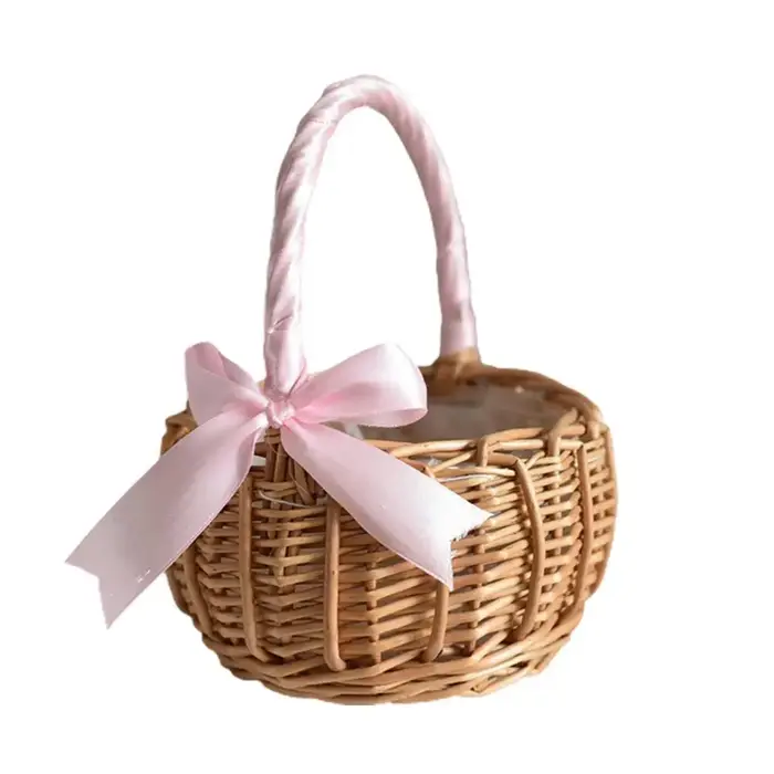 Panier de fleurs de mariage tissé à la main avec poignée