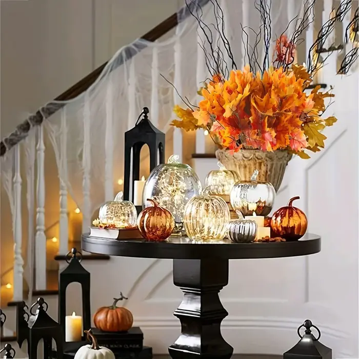 Feuilles d'automne artificielles, tiges de feuilles d'érable, branches, fausses plantes d'automne pour la décoration extérieure de la maison, de la véranda et du jardin en automne et pour Thanksgiving