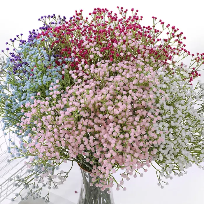 108 têtes blanches bébés souffle fleurs artificielles bricolage Bouquet 60 cm décoration de mariage Arrangement en plastique fausse fleur décor à la maison