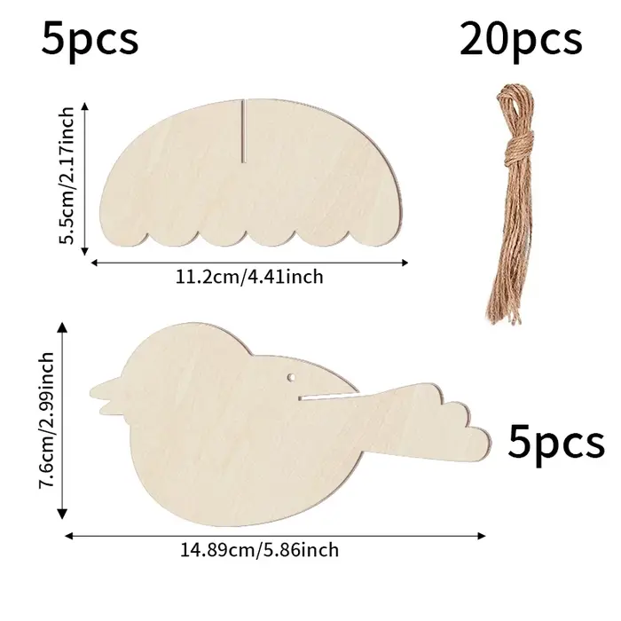 YOMDID 5 pièces ornements en bois inachevés-décorations suspendues d'oiseaux en bois vierges, concep