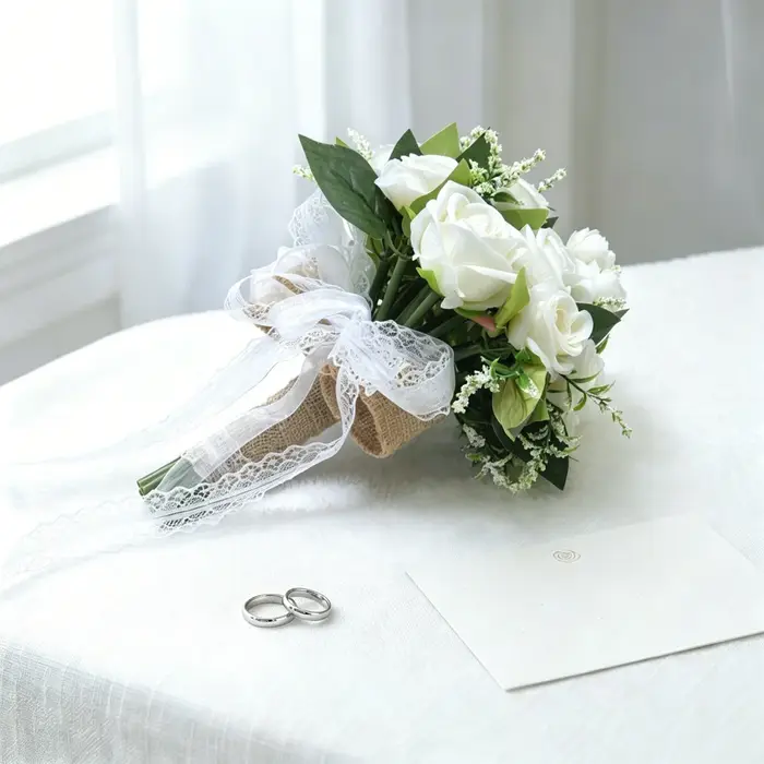 Bouquet de mariée artificiel en roses, en dentelle et toile de jute, fleur artificielle à tenir en main pour mariage, demoiselle d'honneur, séance photo en extérieur