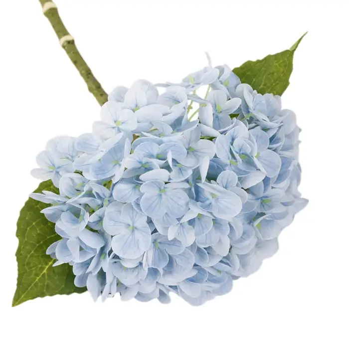 Hydrangea Macrophylla artificielle, fleur d'hortensia, feuille verte, branche de fleur artificielle faite à la main, fleur artificielle au toucher réel