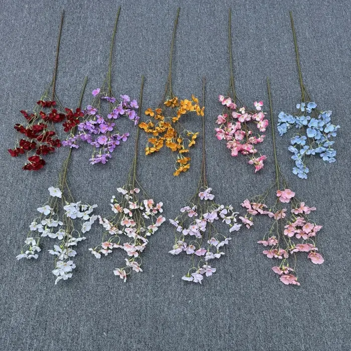5pcs fleur de cerisier artificielle branche trois fourchettes soie Sakura arbre plante