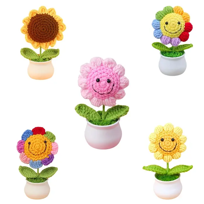 Pots de tournesol artificiels créatifs au Crochet