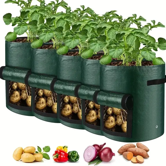Lot de 2 sacs de plantation pour pommes de terre vertes avec poignées et couvercles