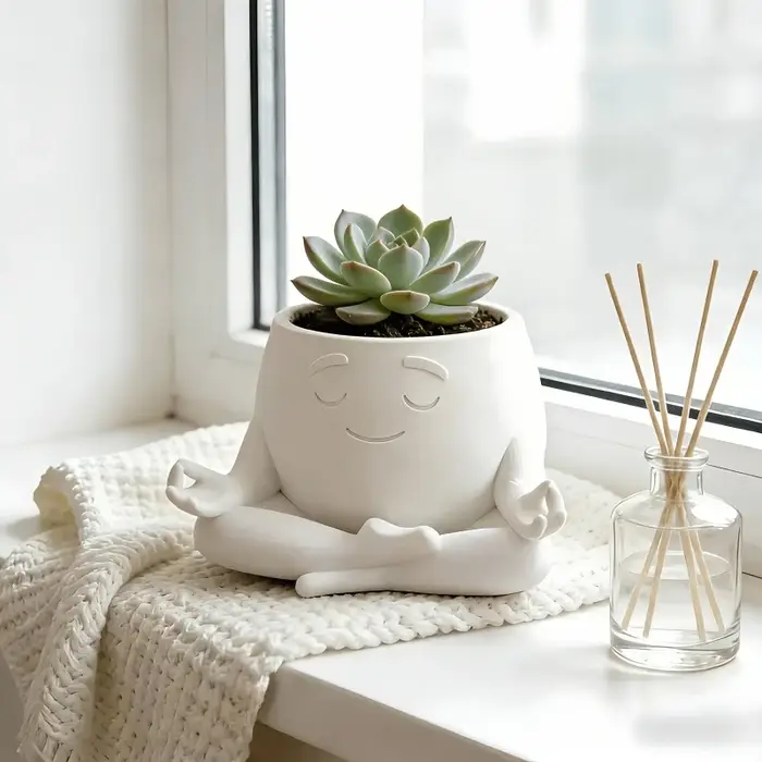 Pot à plantes en forme de visage de yoghurte imprimé en 3D - Pot à succulentes en résine blanche