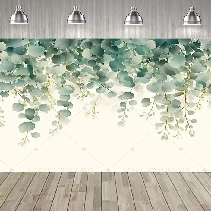 Plantes vertes feuilles d'eucalyptus décoration de fête toile de fond fleurs