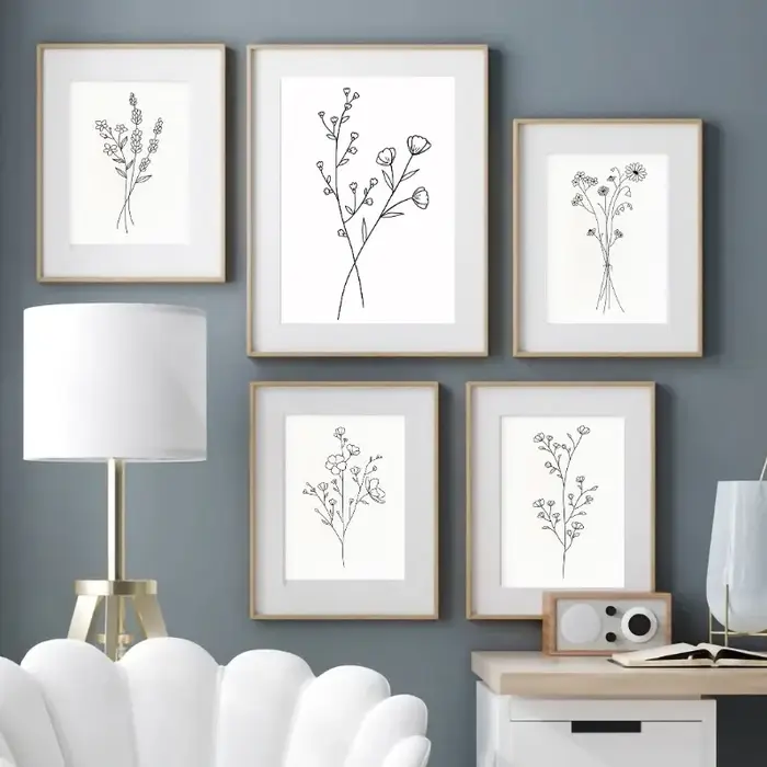 Affiche botanique de bouquet de fleurs d'art de ligne minimaliste