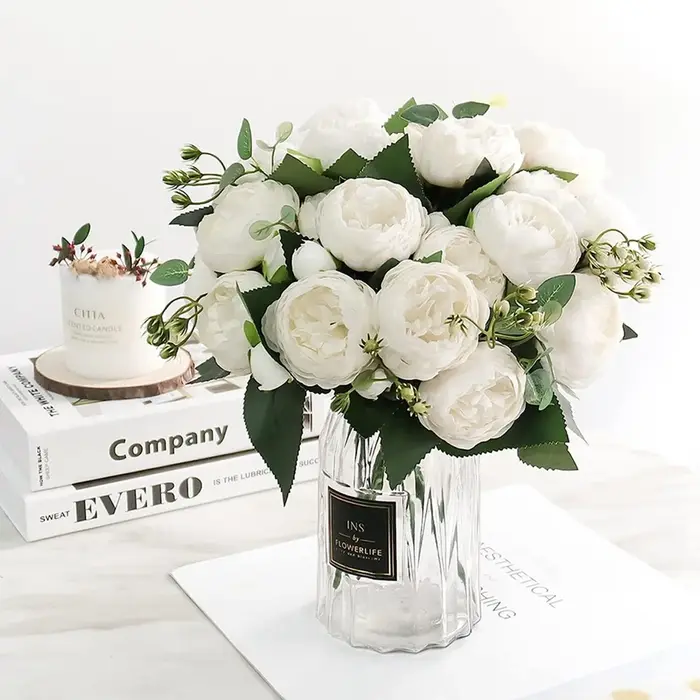 Fleurs artificielles Soie Pivoine Bouquet Festival Décorations Vase Pour La Maison Chambre Jardin Salon Mariage Mariée Faux Plantes Prop