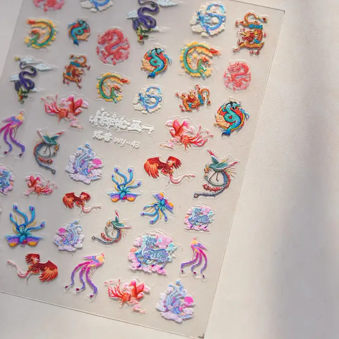 Fleur de pêcher pie branche oiseau bleu papillon rose fleurs pétale charmant 5D Nail Art autocollant adhésif doux manucure décalcomanie bricolage
