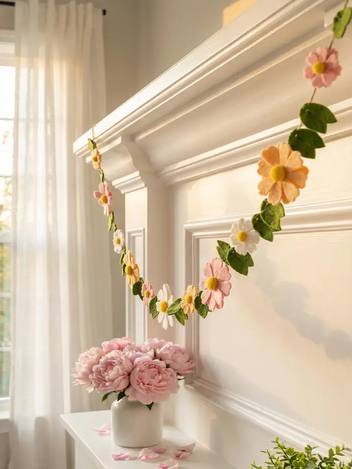 Guirlande de fleurs en feutre printanières