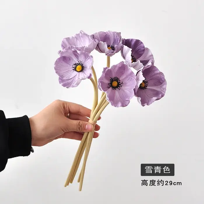 6pcs Branche de fleur de pavot de maïs au toucher réel Papaver Rhoeas artificiel pour bouquet de mariage décoration florale