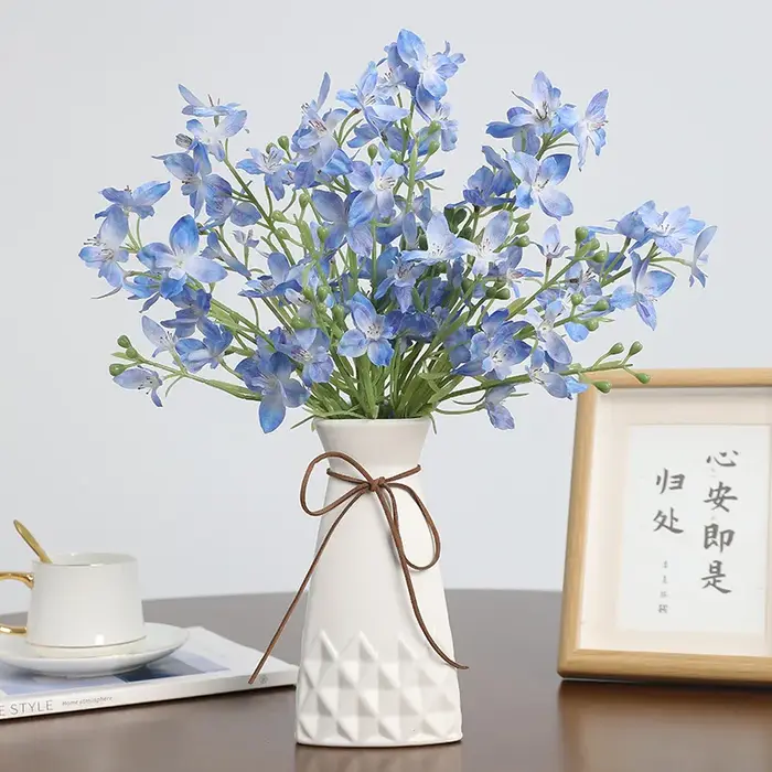Lot de 10 fleurs artificielles en soie Delphinium pour la décoration intérieure