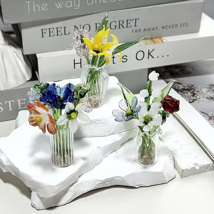 Ornement en verre de tulipe, Bouquet de fleurs simulées, série de guérison, la vie de la petite amie est mille fois, printemps et lumineux