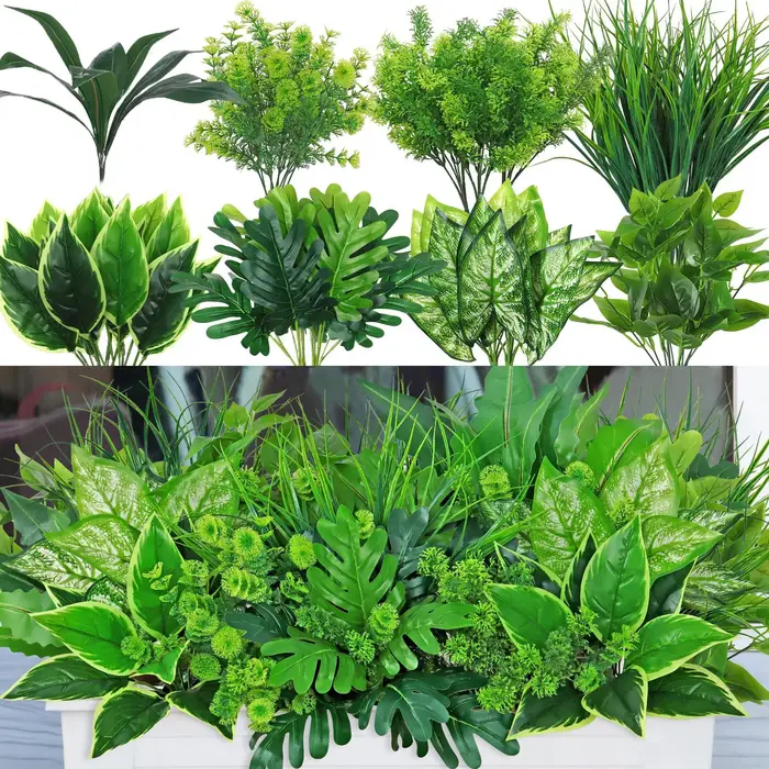 Plantes artificielles en plastique FU JIN pour la décoration de la maison et du jardin, fougère, herbe, décoration murale pour mariage, extérieur, feuilles vertes, fleurs artificielles