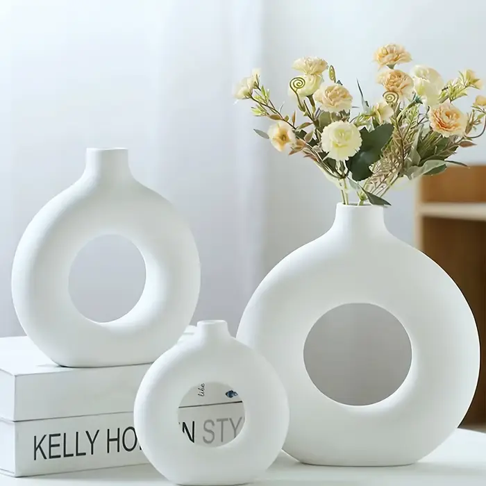 1pc, Vases de Vase en céramique blanc/Beige pour la décoration