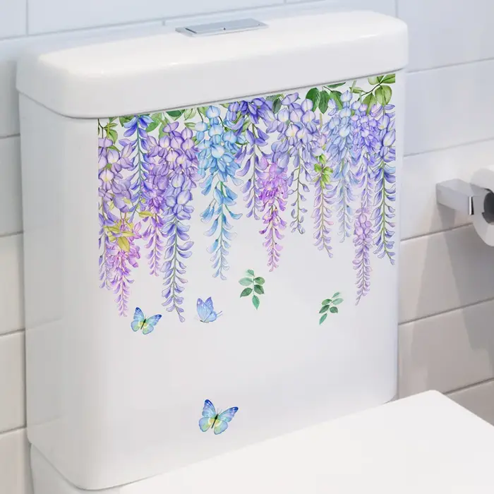 Autocollant mural en forme de feuilles de vigne violette, décoration de salle de bain, toilettes, sa