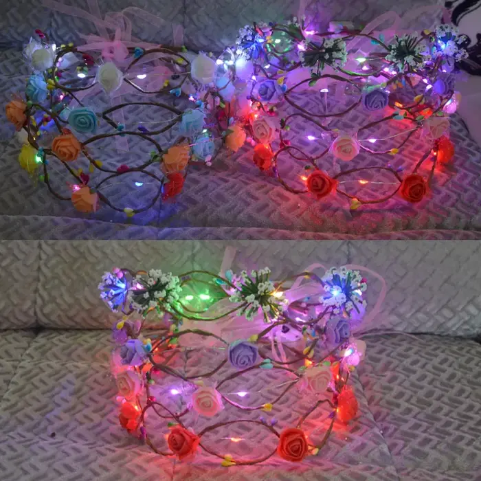 Guirlande d'événement, Couronne de fleurs, Bandeau de fée, Couronne lumineuse LED, Bandeau pour cheveux, Cosplay, Fournitures de fête lumineuse d'anniversaire