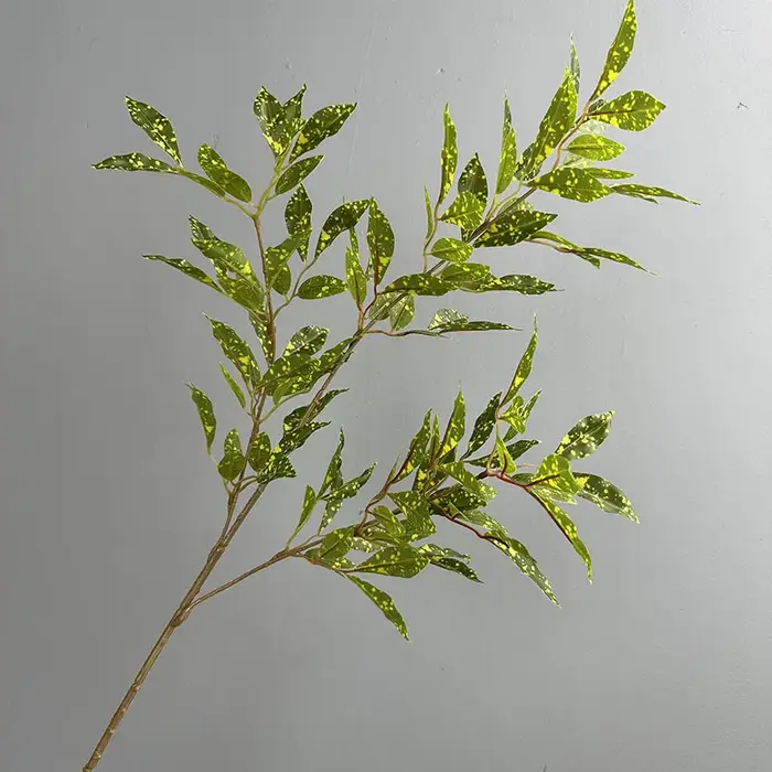 5 pièces de plantes vertes artificielles en plastique, feuilles en bois à pointe étoilée, décoration